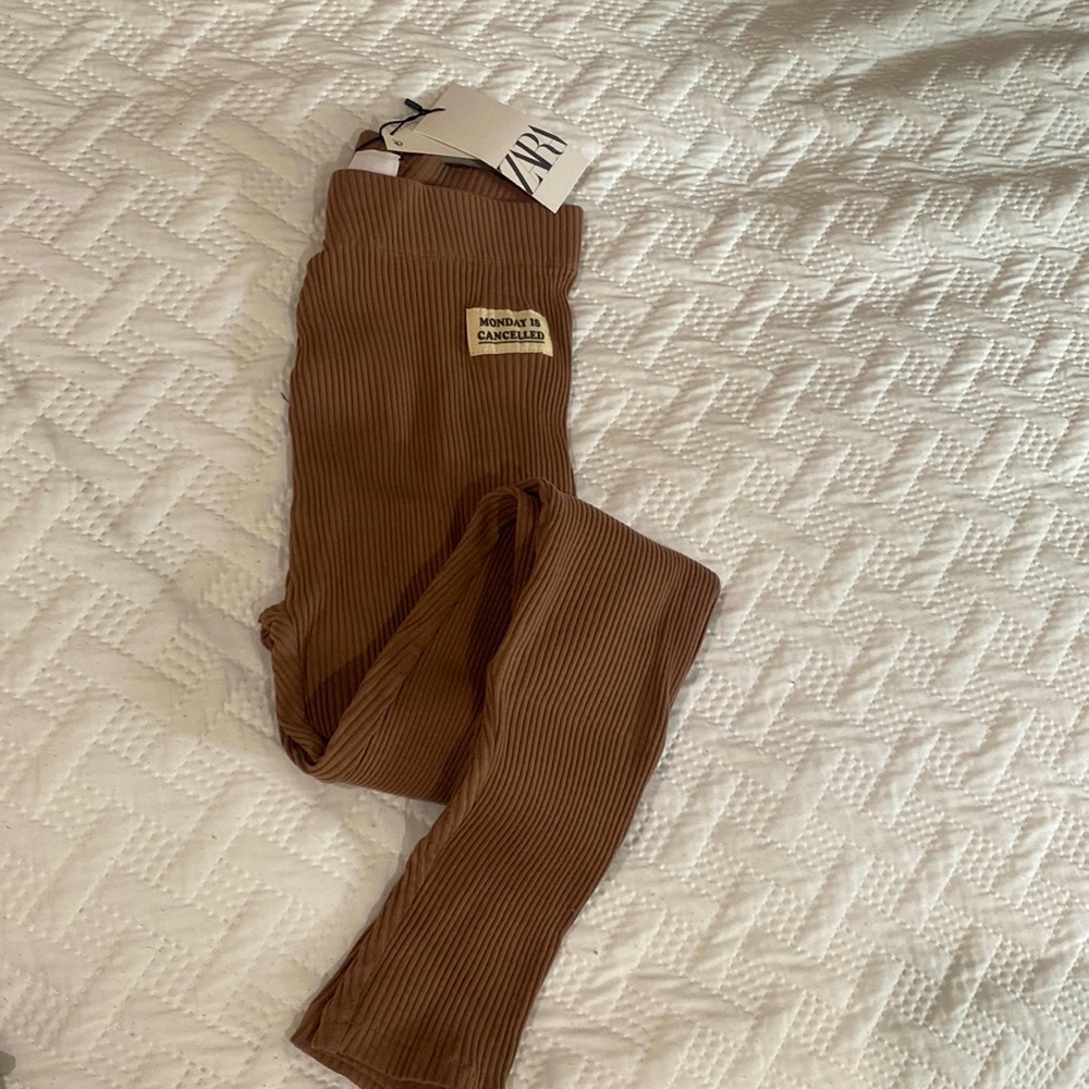 Brand new never worn Zara kids brown leggings! “Monday is Canceled”